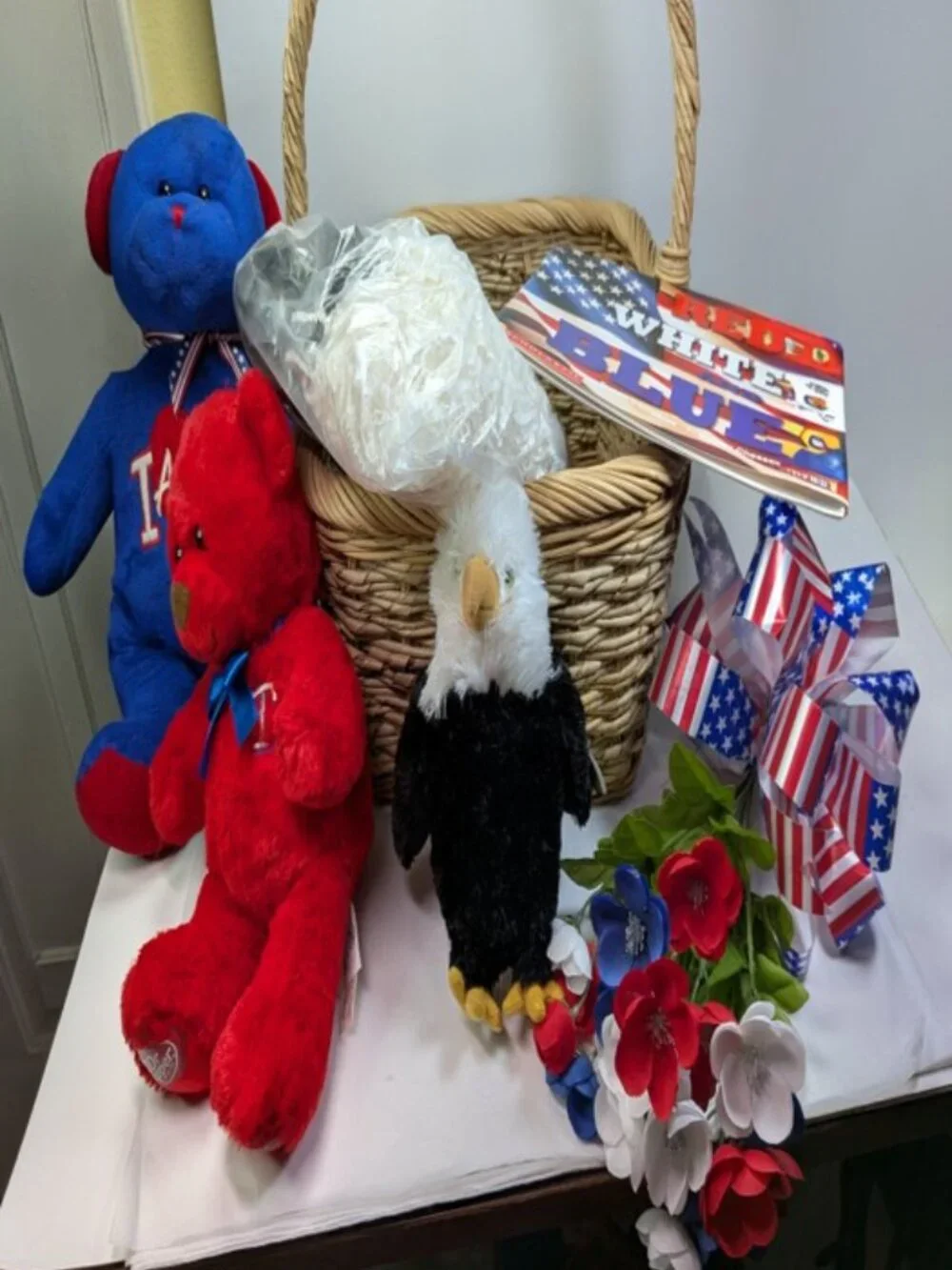 Patriotic Gift Basket Set Build-A-Bear Texas Rangers Plush & Aurora Eagle Teddy